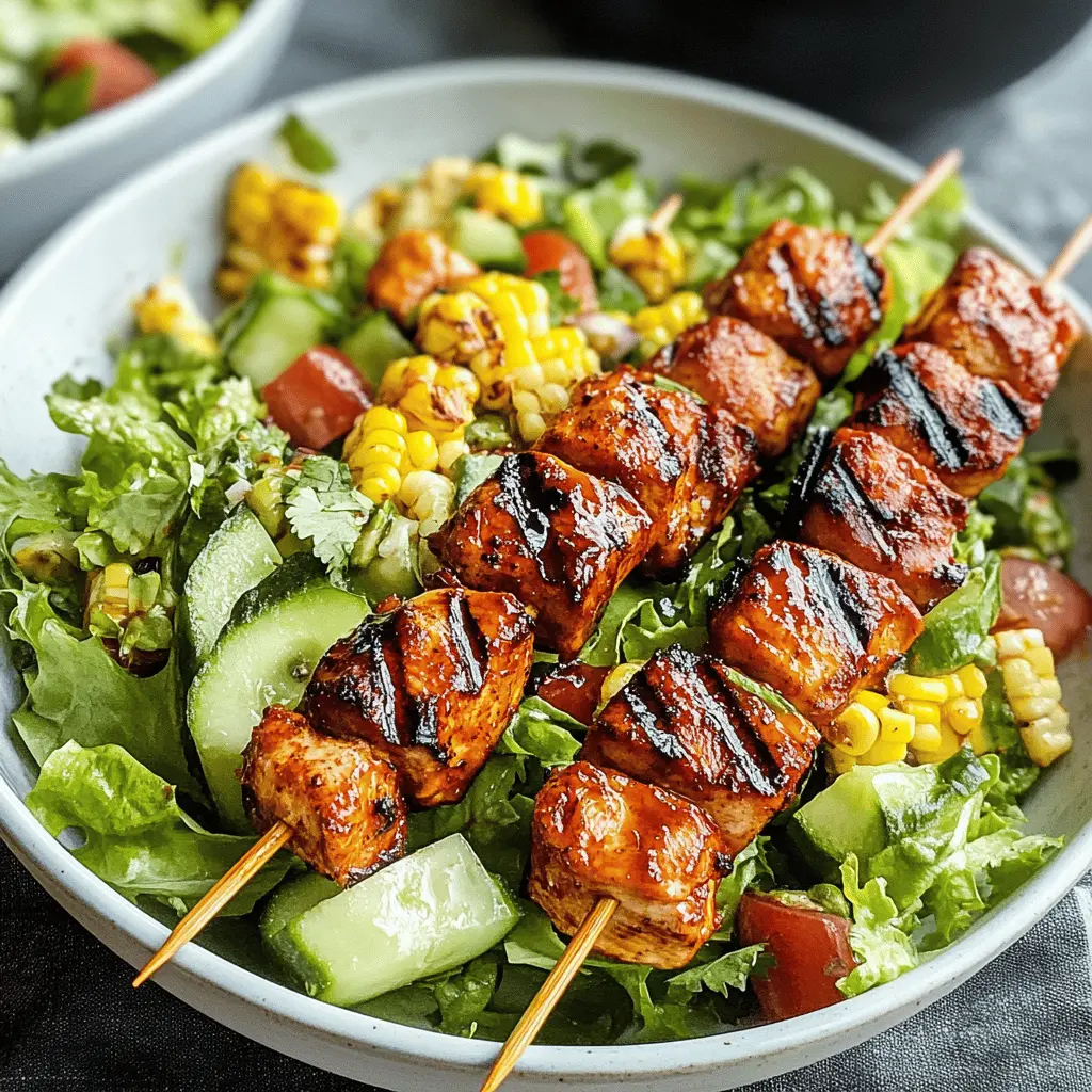 This BBQ Chicken Skewer Salad is a colorful blend of grilled chicken, fresh veggies, and zesty dressing that makes for a perfect lunch or dinner! Packed with protein and vibrant flavors, it's great for summer gatherings or meal prep. Save this recipe for a delightful, healthy option that everyone will love!