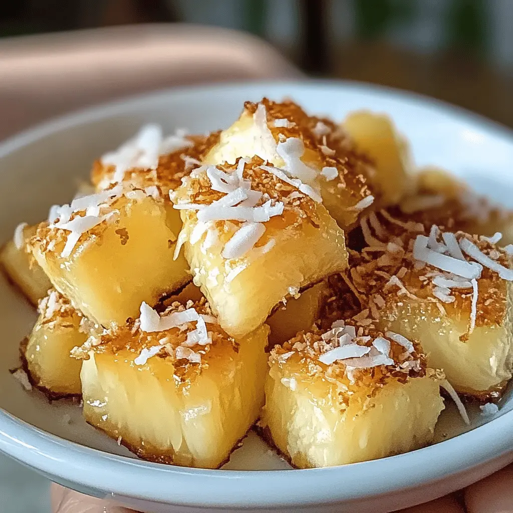 These Coconut Pineapple Bites are the perfect tropical treat! With a delightful mix of sweet pineapple and creamy coconut, these bites are a refreshing snack or dessert. Ideal for parties, picnics, or just a sunny afternoon. Make sure to save this recipe for your next gathering or when you need a quick and tasty pick-me-up! Enjoy a burst of flavor in every bite!