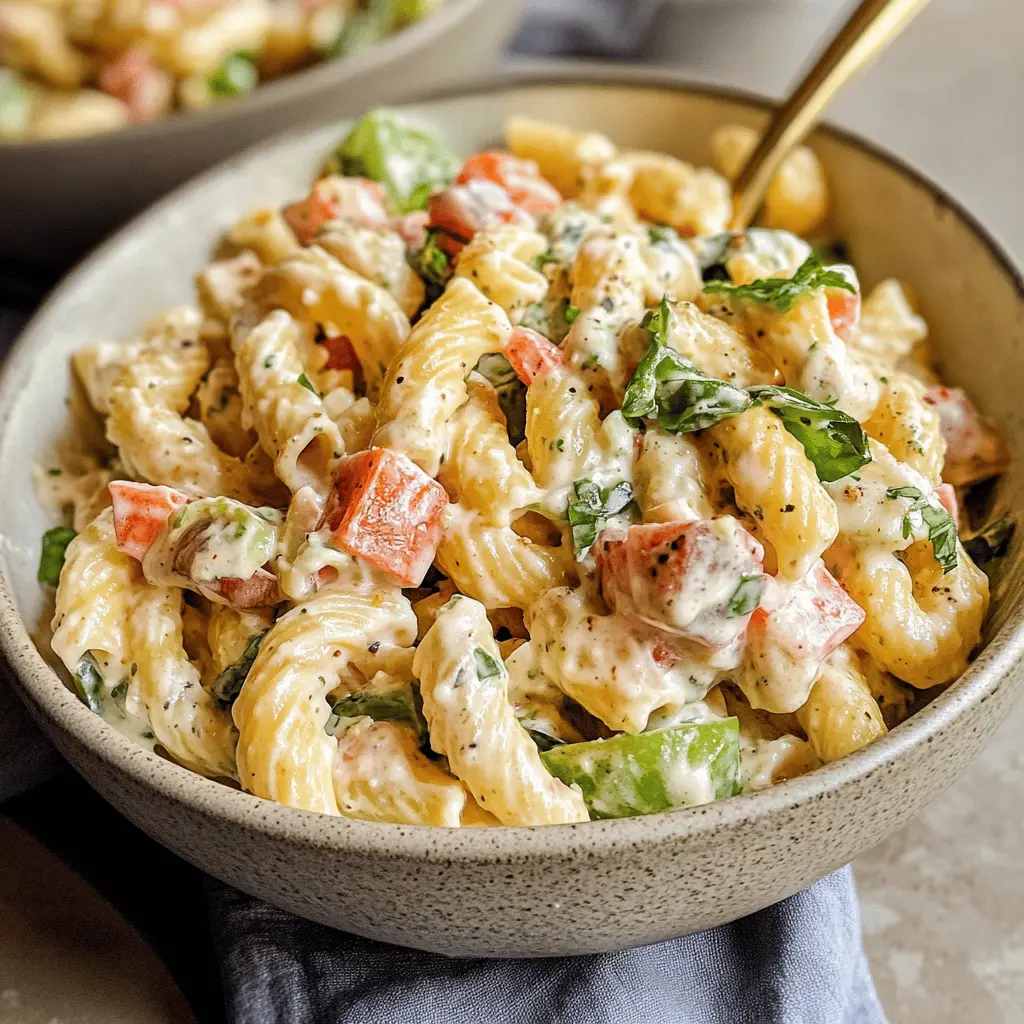 Enjoy a delightful Creamy Pasta Salad that's perfect for any gathering! This vibrant dish combines fresh vegetables and a rich, flavorful dressing, making it a go-to recipe for picnics or potlucks. Packed with creamy goodness, it's sure to please a crowd. Save this recipe for your next event and impress friends and family with your cooking skills!