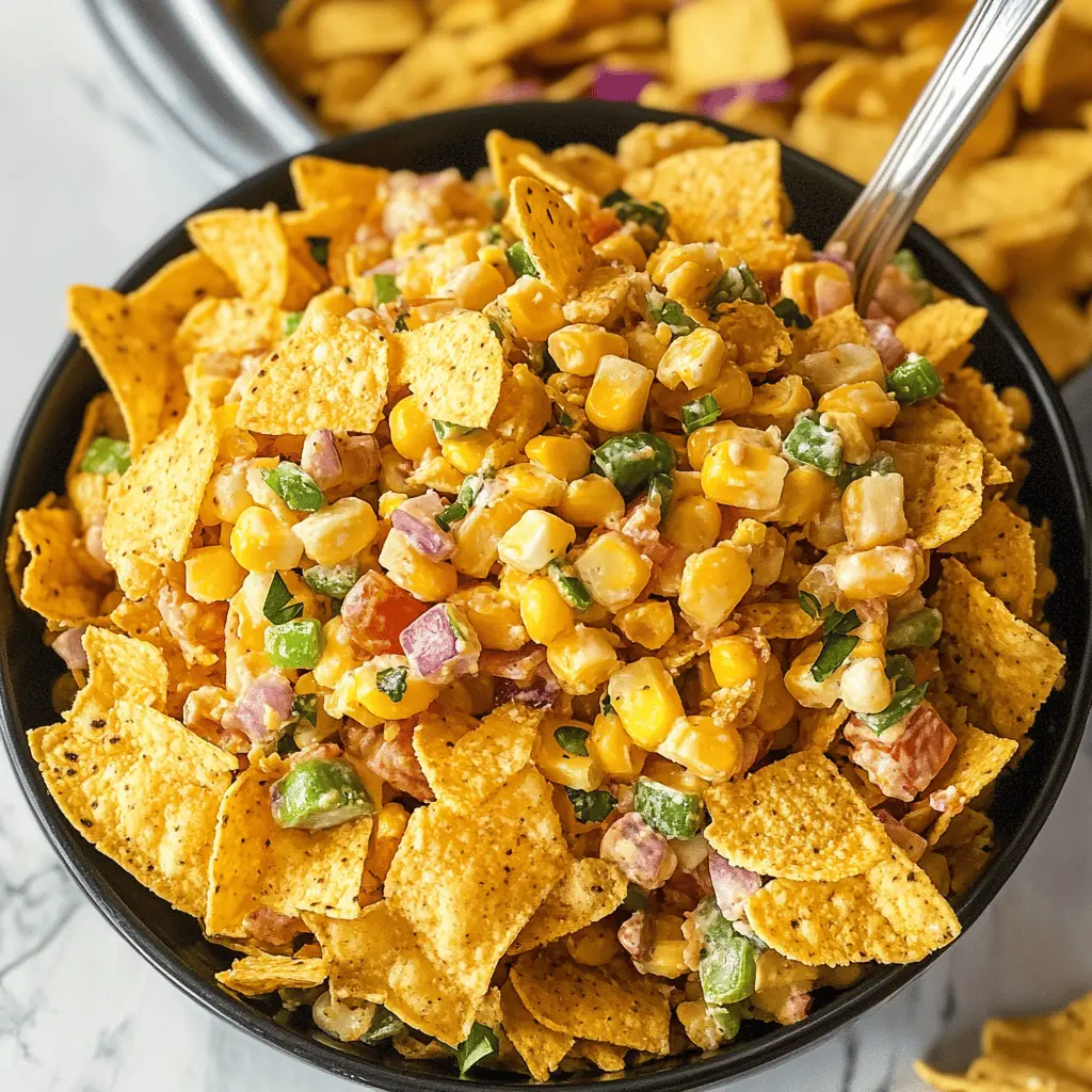 Looking for a simple yet delicious side dish? This Easy Frito Corn Salad combines crunchy Fritos, sweet corn, and creamy dressing for a perfect summer treat! Great for BBQs, potlucks, or family gatherings. Save this recipe to impress your friends and brighten up your mealtime!