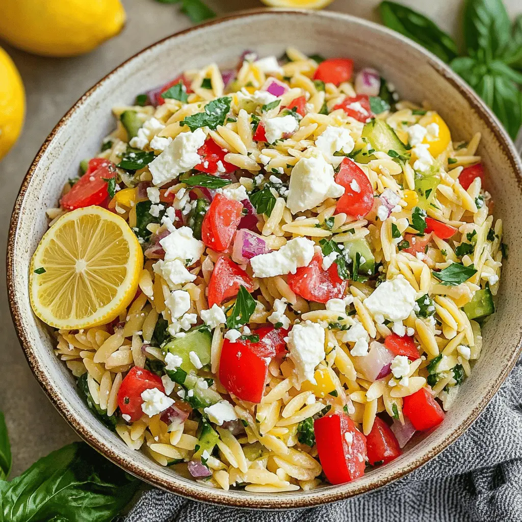 Brighten up your meal with this Easy Lemon Orzo Salad with Feta! Bursting with flavors from fresh lemon and creamy feta, this dish is perfect for summer picnics or light lunches. Whip it up in no time and enjoy a delightful blend of textures and tastes. Don't forget to save this recipe for your next outdoor gathering!