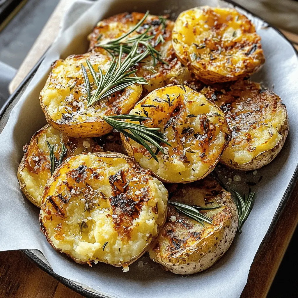 These Grilled Garlic Rosemary Smashed Potatoes are the perfect side dish for your next family barbecue! Crispy on the outside and fluffy on the inside, they are infused with aromatic garlic and fragrant rosemary. A delightful combination that complements any meal. Save this recipe for a tasty twist on classic potatoes, ideal for summer gatherings!