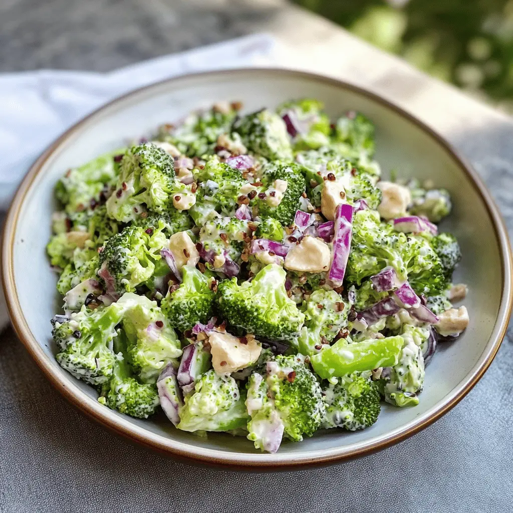 Looking for a nutritious dish that’s bursting with flavor? This Healthy Broccoli Salad combines fresh broccoli, crunchy nuts, and a zesty dressing for a perfect side or light meal. It's packed with vitamins and is easy to make! Save this recipe for your next gathering or meal prep! Enjoy the wholesome goodness with every bite!
