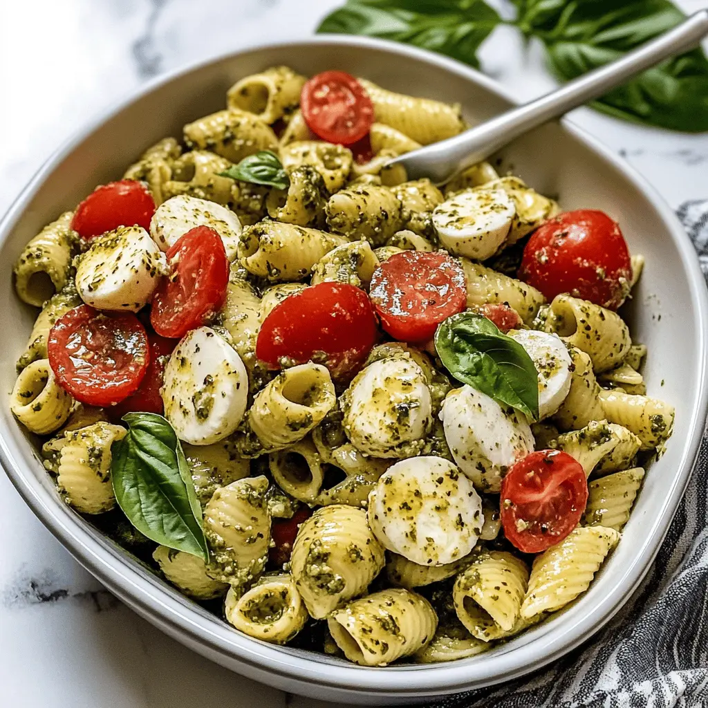 Looking for a fresh and delightful dish? This Light and Creamy Pesto Caprese Pasta Salad brings together the vibrant flavors of basil pesto, juicy cherry tomatoes, and creamy mozzarella. Perfect for picnics or potlucks, it's a simple yet impressive side. Save this recipe for your next gathering and enjoy a taste of summer all year round!