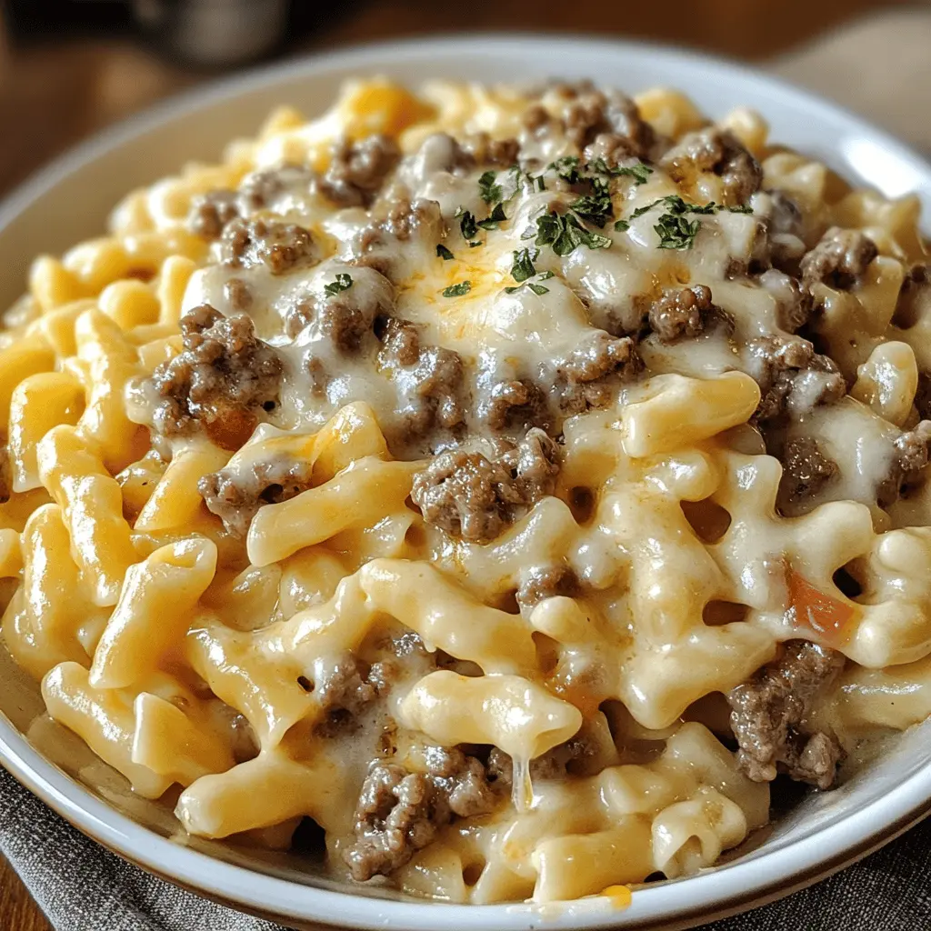 Looking for a creamy and delicious twist on pasta night? This Loaded Cheeseburger Alfredo Pasta combines the rich flavors of cheeseburgers with silky Alfredo sauce, featuring ground beef, melted cheese, and savory spices. Perfect for a cozy dinner with family or friends! Save this recipe to make any weeknight meal extra special.