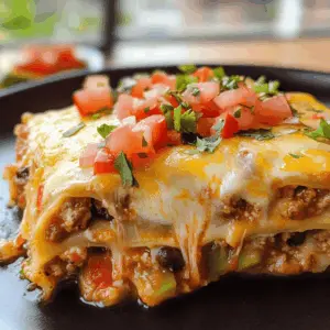 Layered with bold Mexican flavors, this Mexican Lasagna is a zesty twist on a classic. With tortillas, seasoned ground beef, and rich cheese, it's perfect for family dinners or casual gatherings. Easy to prepare and sure to please a crowd, save this recipe to make your next meal unforgettable! Perfect for Taco Tuesday or any night craving something special.