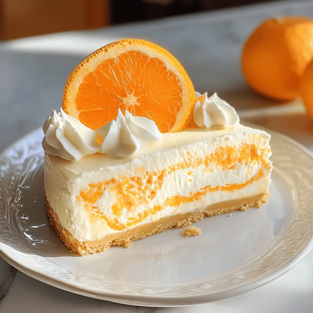 This no-bake Orange Creamsicle Cheesecake is a delightful treat that combines creamy cheesecake with a burst of refreshing orange flavor. Perfect for hot summer days or as a unique dessert for any occasion, this simple recipe is made with just a few ingredients. Save this pin to whip up a light and luscious dessert that everyone will love!