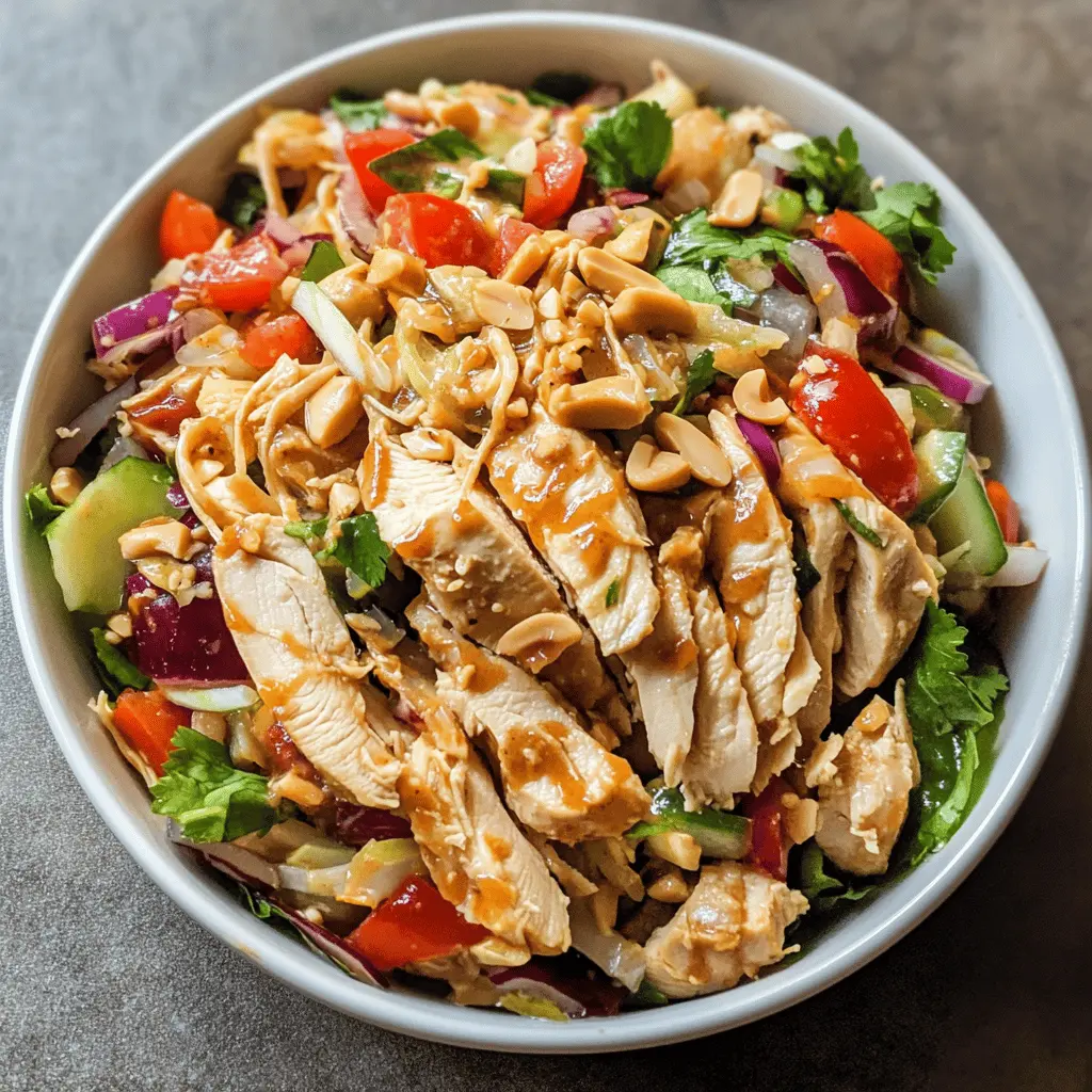 Looking for a fresh and zesty meal? This Thai Chicken Salad with Peanut Dressing is packed with vibrant flavors, tender chicken, and crunchy vegetables! The creamy peanut dressing adds a delicious twist that everyone will love. Perfect for lunch, dinner, or a potluck! Save this recipe for a healthy, satisfying dish any time you need a boost!