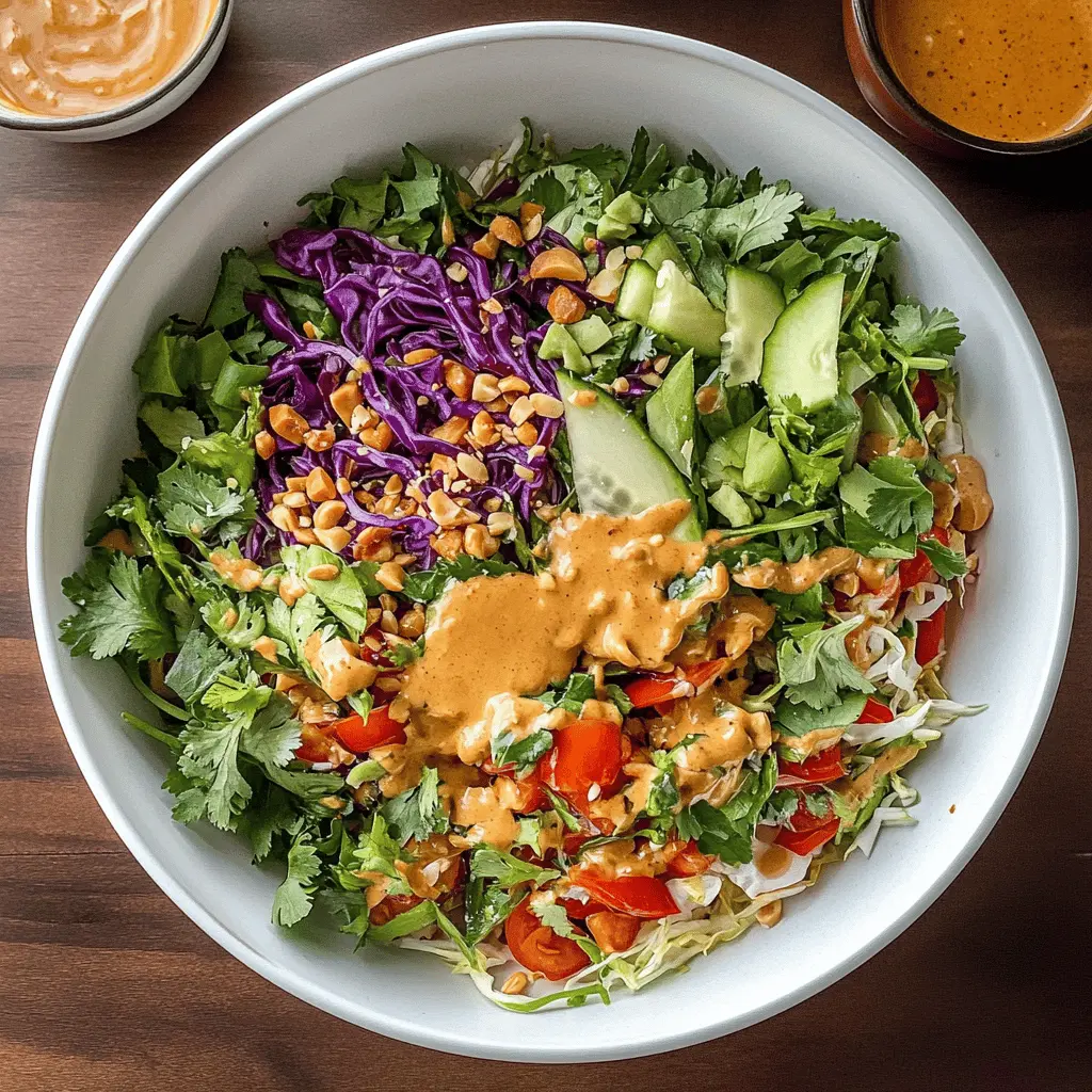 Looking for a fresh and vibrant salad that bursts with flavors? This Thai Crunch Salad with Spicy Peanut Dressing combines crispy veggies, crunchy nuts, and a zingy peanut dressing that ties it all together! Perfect for meal prep or as a light side dish for gatherings. Save this pin to try it out for a deliciously healthy meal!