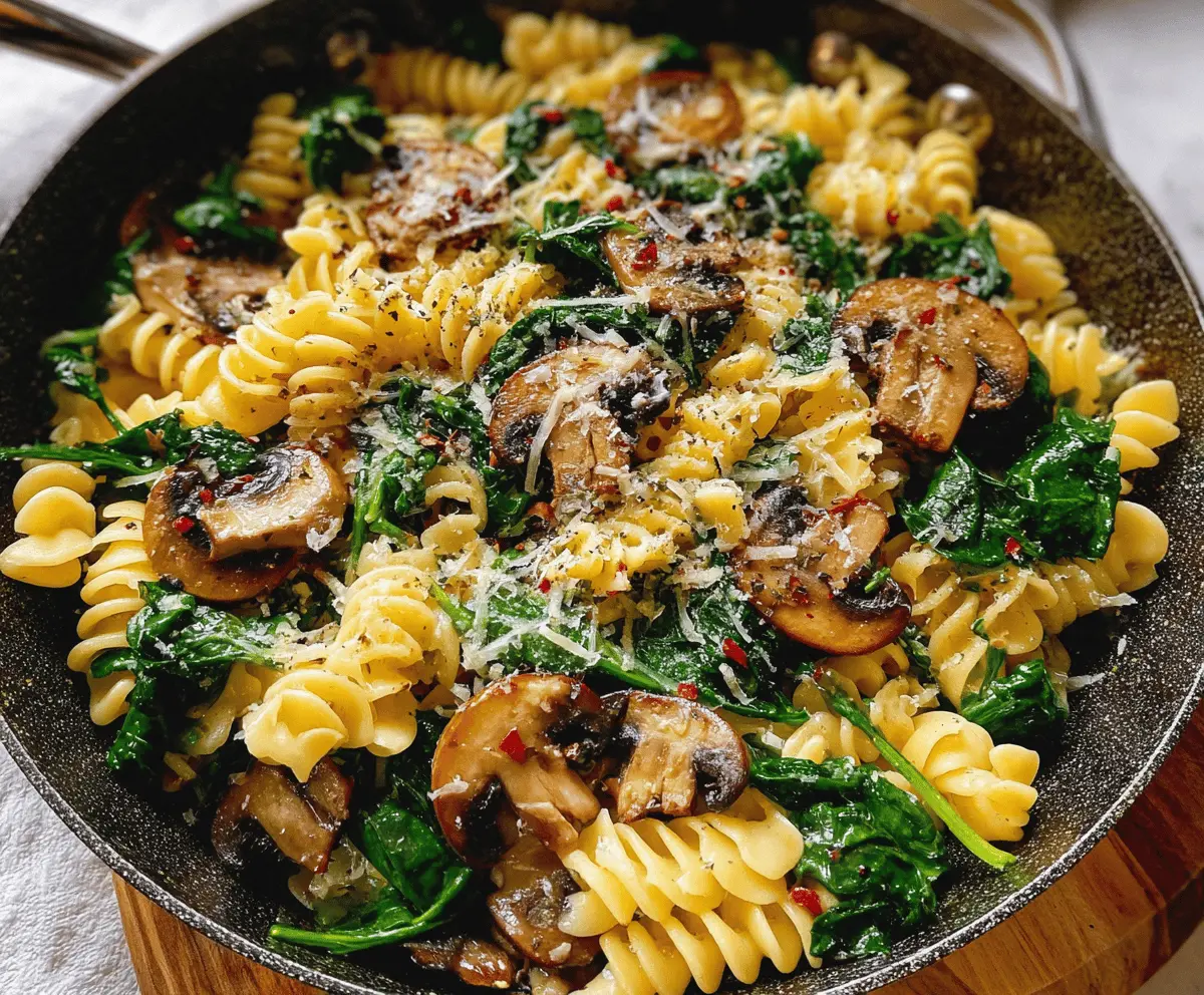 Easy Parmesan Spinach Mushroom Pasta Skillet