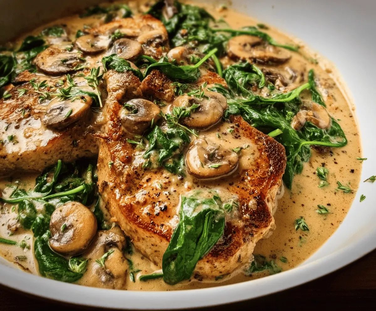 Easy Creamy Spinach Mushroom Pork Chops