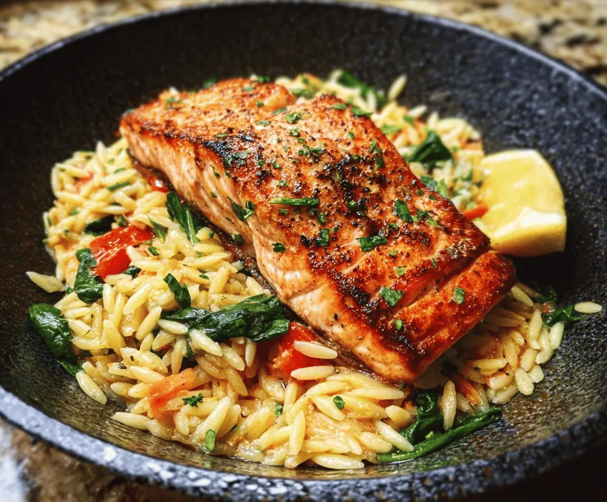 Easy One Skillet Salmon with Lemon Orzo