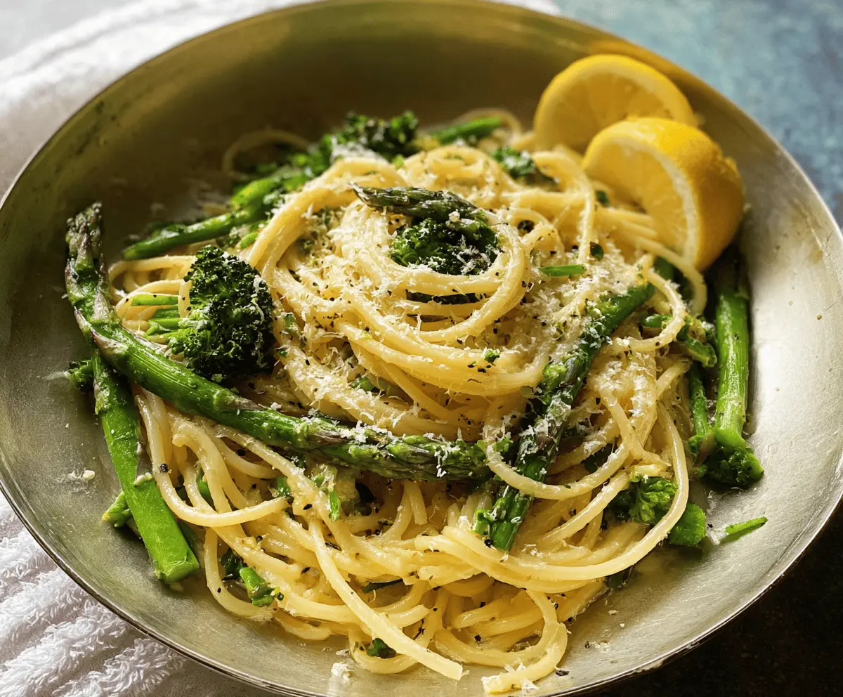 Easy Lemon Garlic Pasta with Broccoli and Asparagus