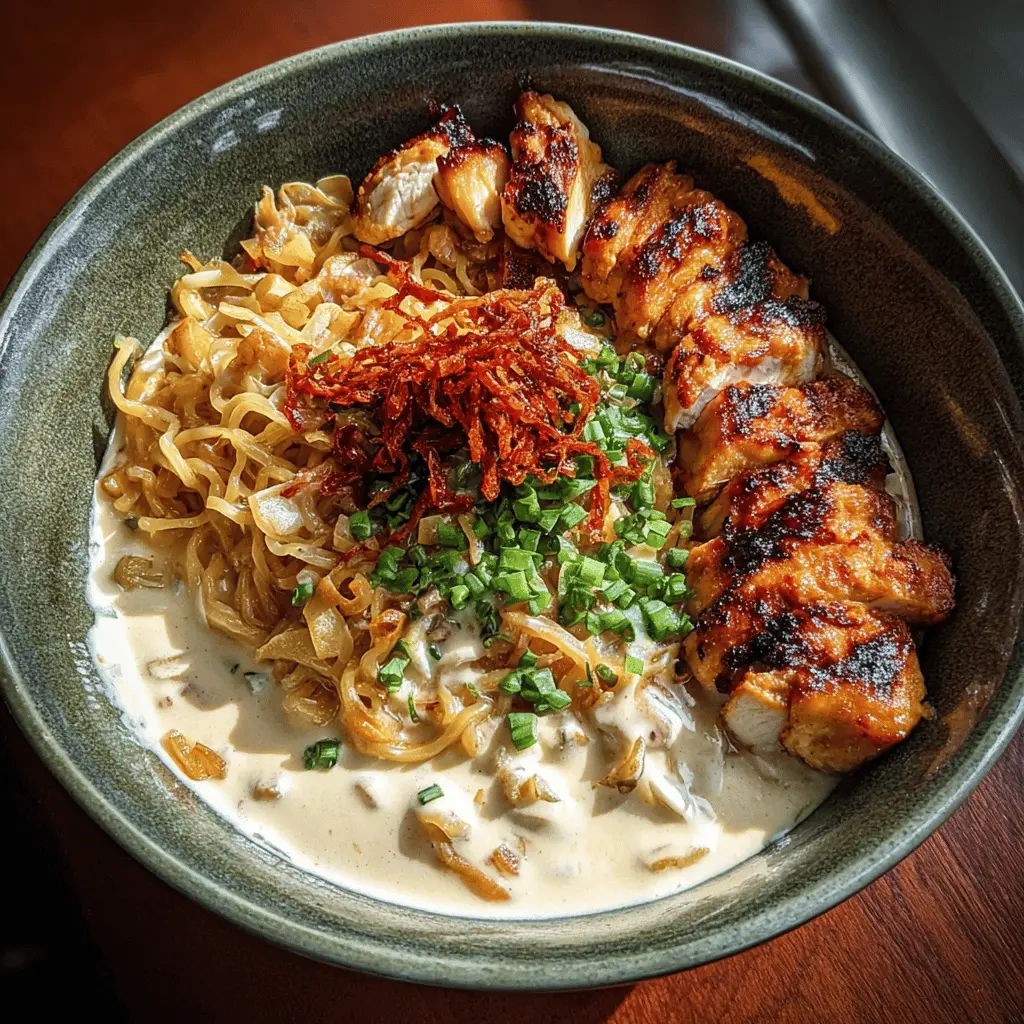 Fiery Chicken Ramen with Creamy Garlic Sauce Recipe