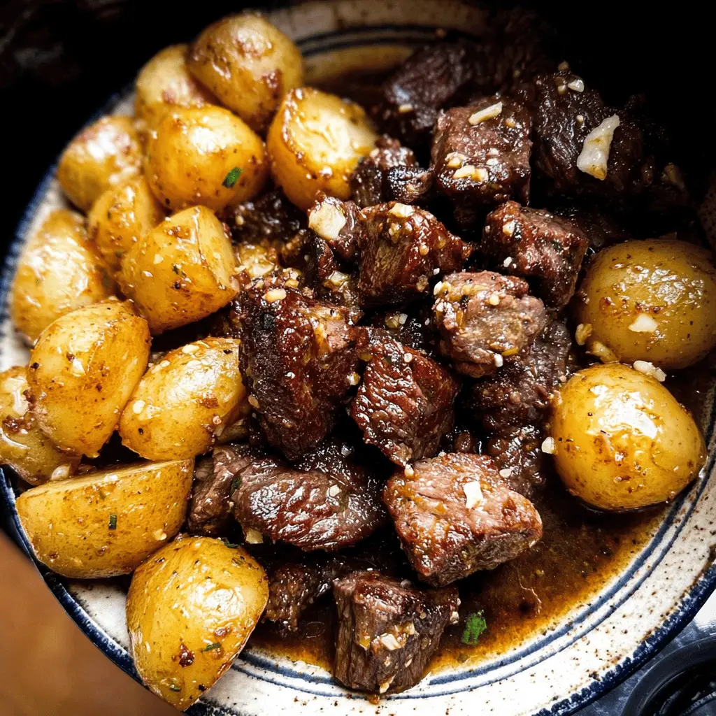 Slow Cooker Garlic Butter Beef Bites with Potatoes