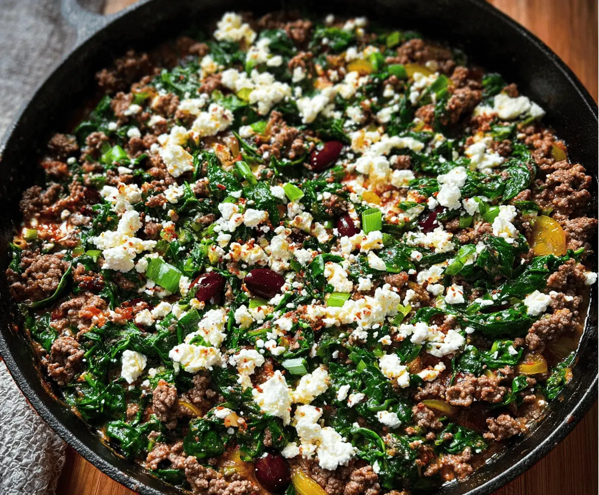 Easy Ground Beef and Spinach Skillet with Feta