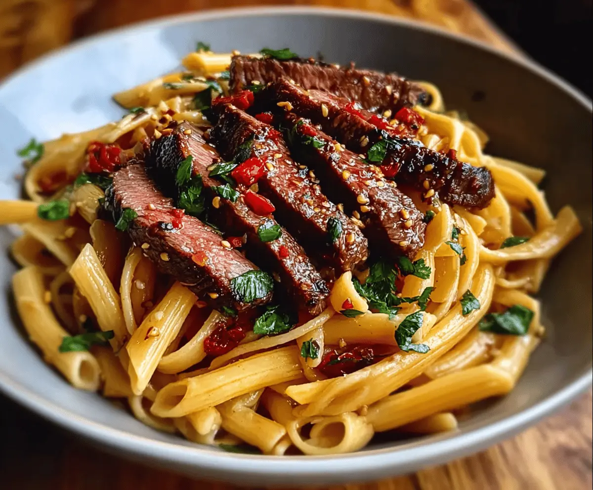 Sweet and Spicy Garlic Steak Pasta Recipe