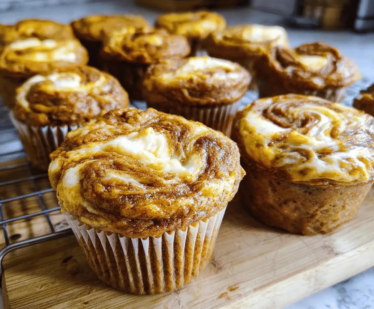 Moist Pumpkin Muffins with Cream Cheese Swirl