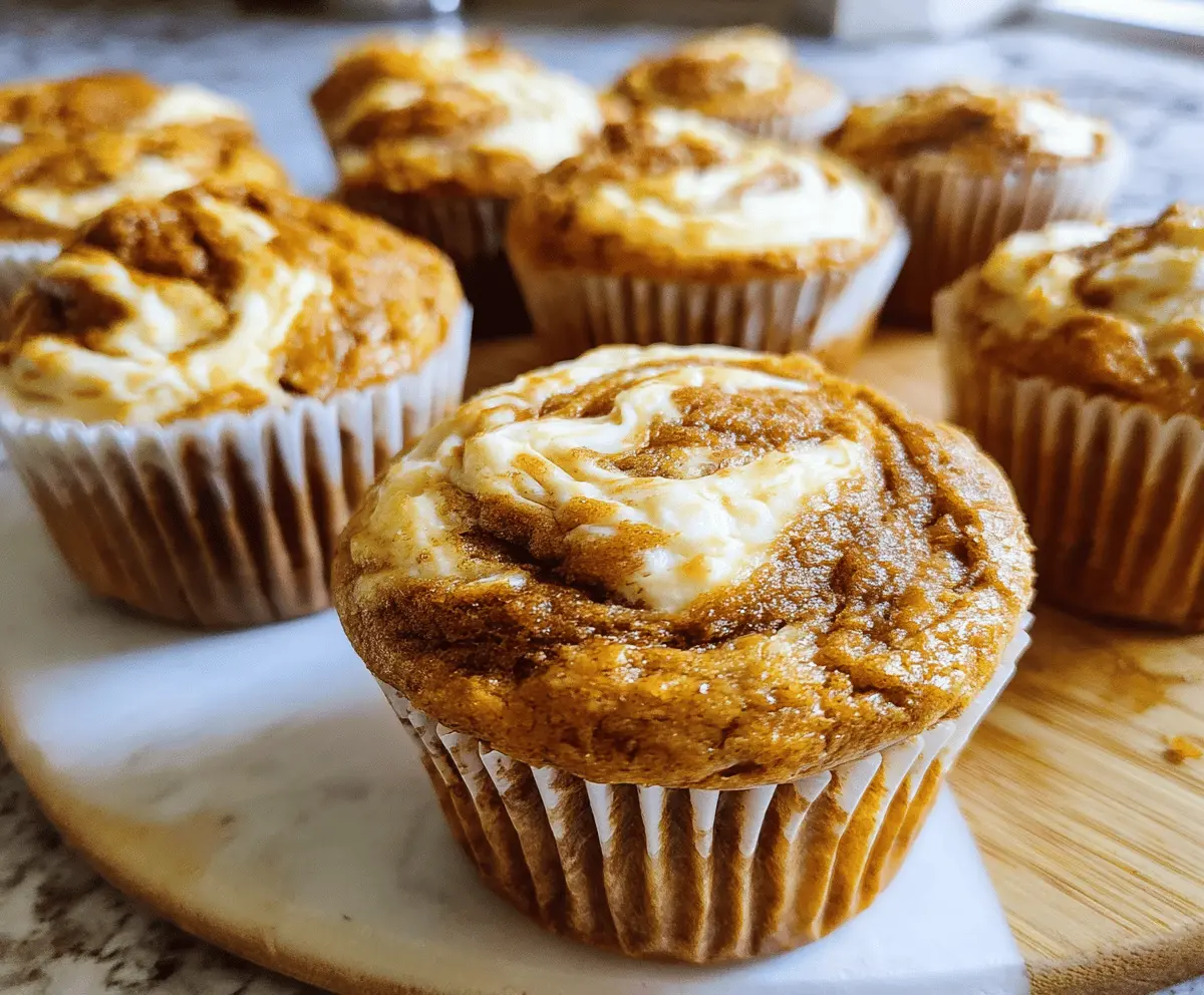 Moist Pumpkin Muffins with Cream Cheese Swirl