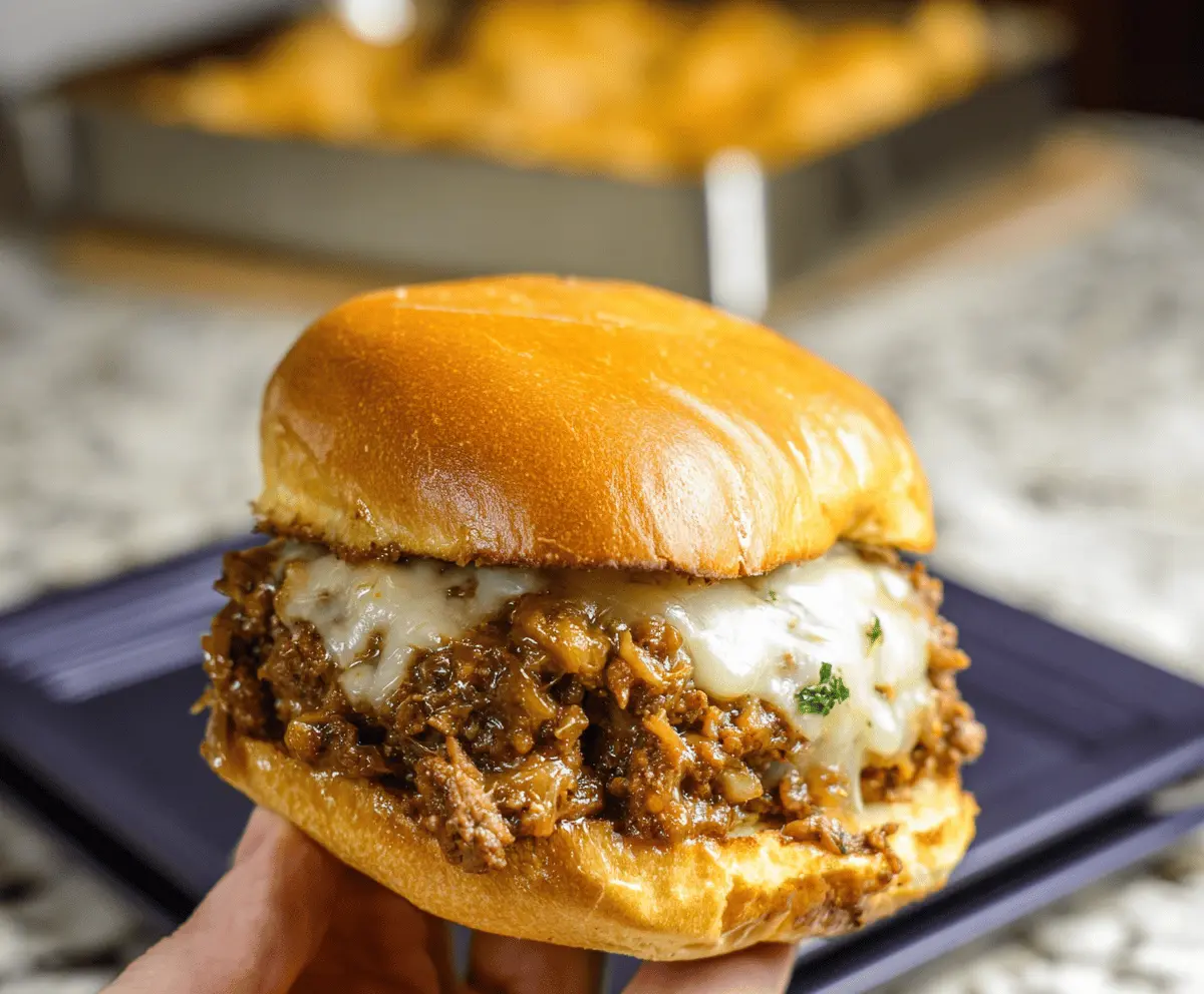 French Onion Beef Sloppy Joes with Gooey Cheese