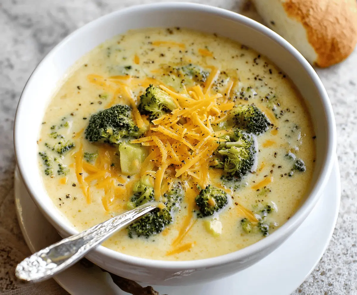 Creamy broccoli cheddar potato soup garnished with fresh herbs in a bowl, perfect for a comforting meal