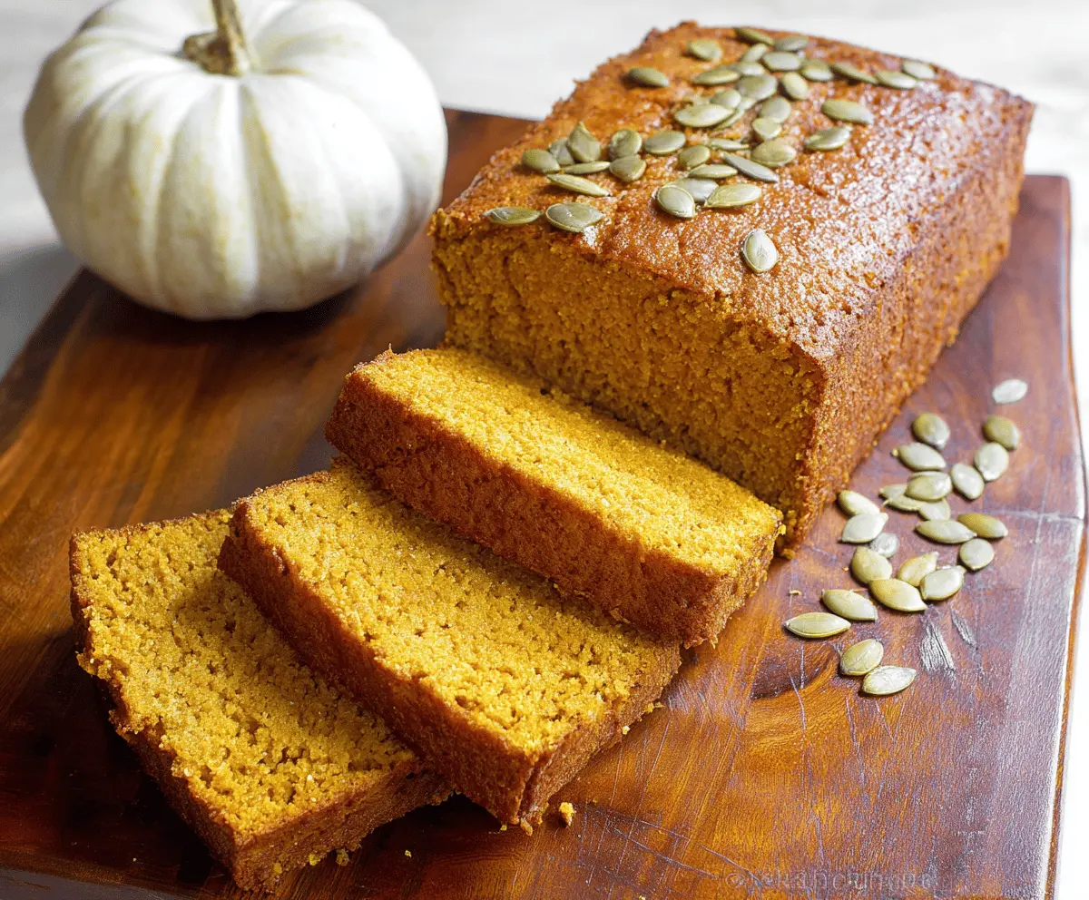 Delicious homemade keto pumpkin bread topped with walnuts and a drizzle of glaze, perfect for low-carb fall baking.