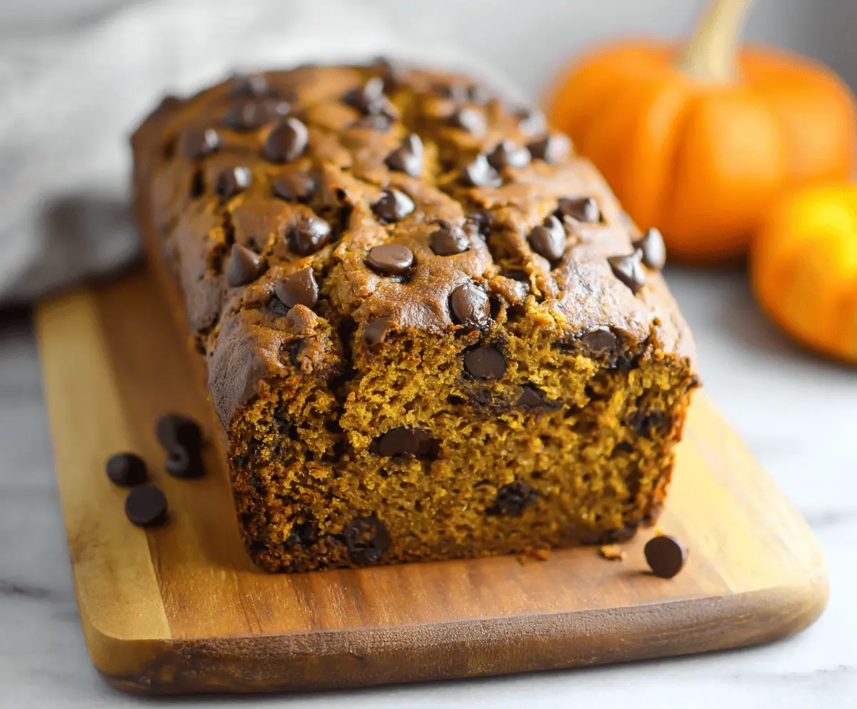 Delicious homemade pumpkin banana chocolate chip bread sliced and ready to enjoy, featuring moist pumpkin, ripe bananas, and melted chocolate chips for a perfect fall treat