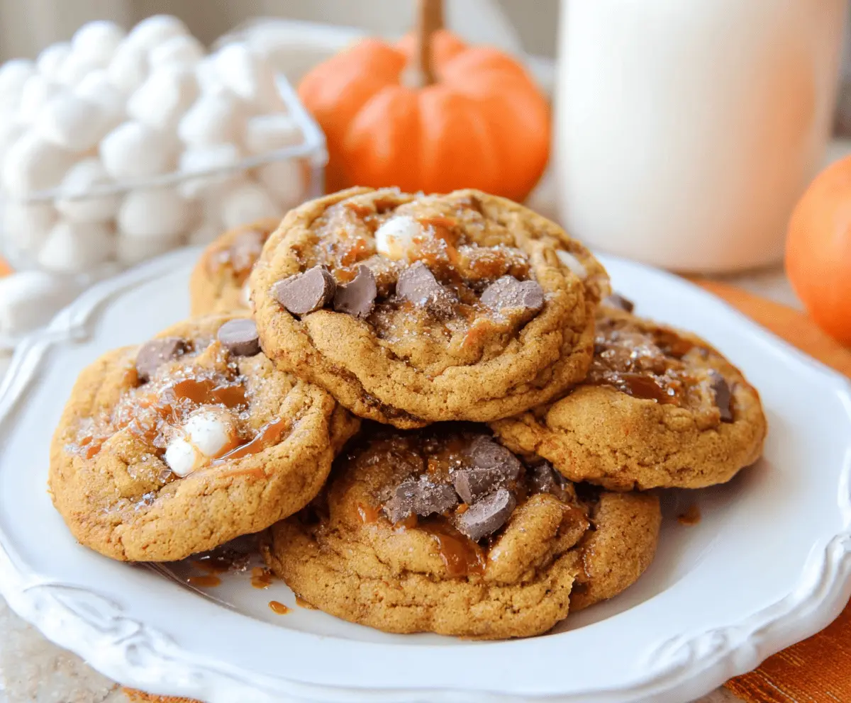 Delicious homemade pumpkin toffee cookies with a golden-brown exterior and melted toffee chunks, perfect for fall desserts