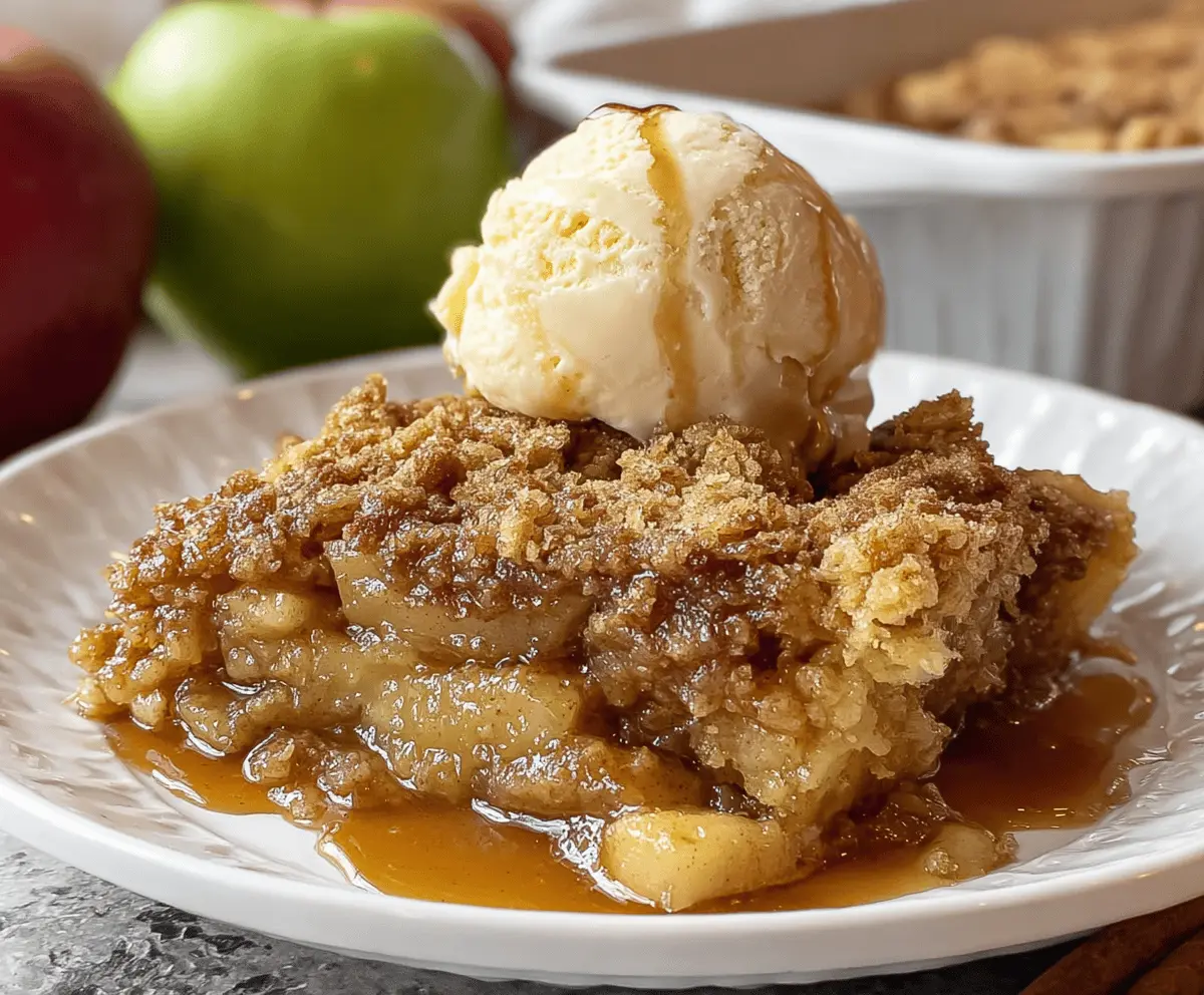 Delicious apple pie dump cake with a golden crust and sliced apples on top.