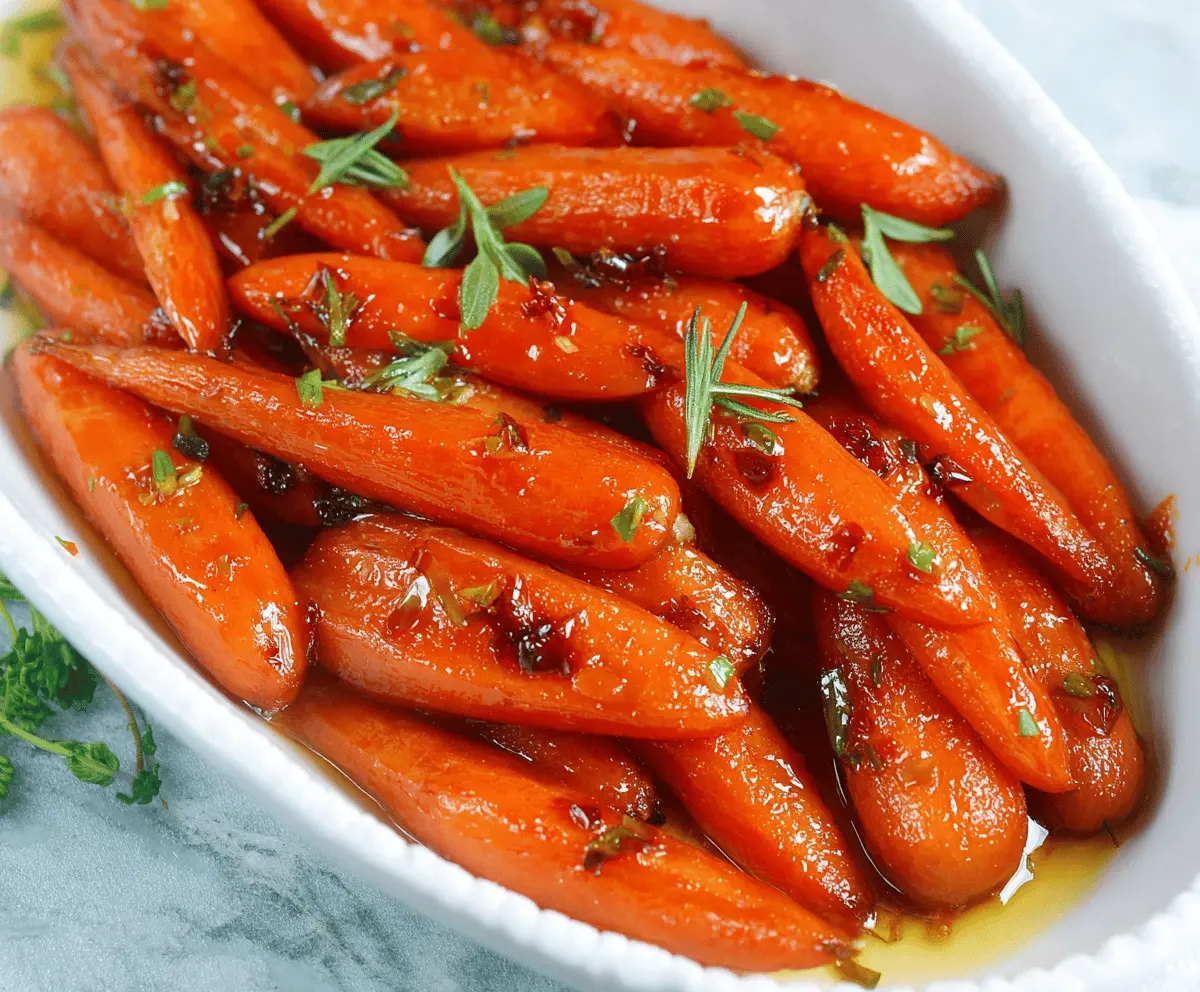 Sweet and tender carrots glazed with rich brown sugar, garnished with fresh herbs for a delicious side dish