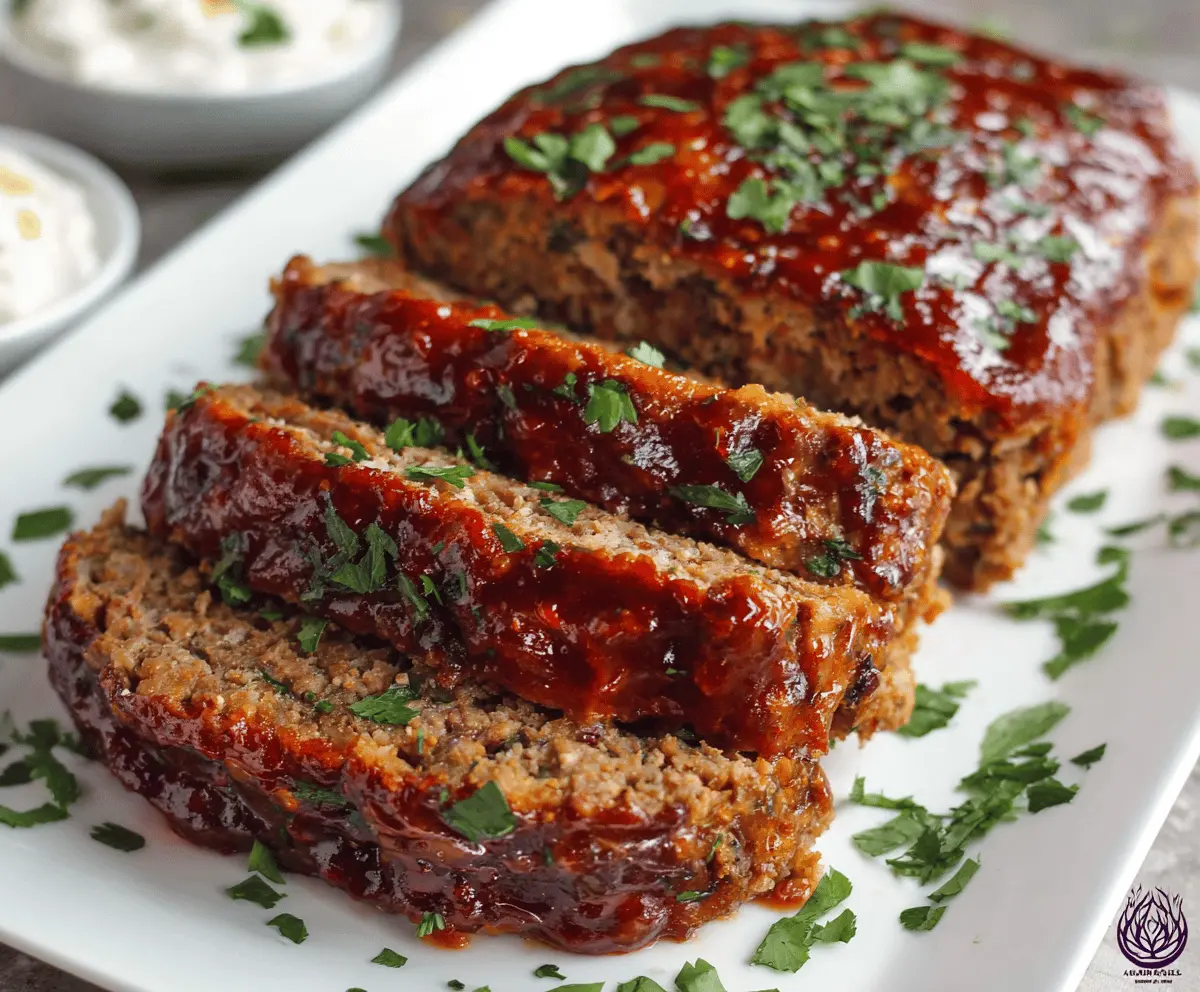Juicy chipotle meatloaf served with a side of mashed potatoes and fresh green beans, topped with smoky chipotle sauce.