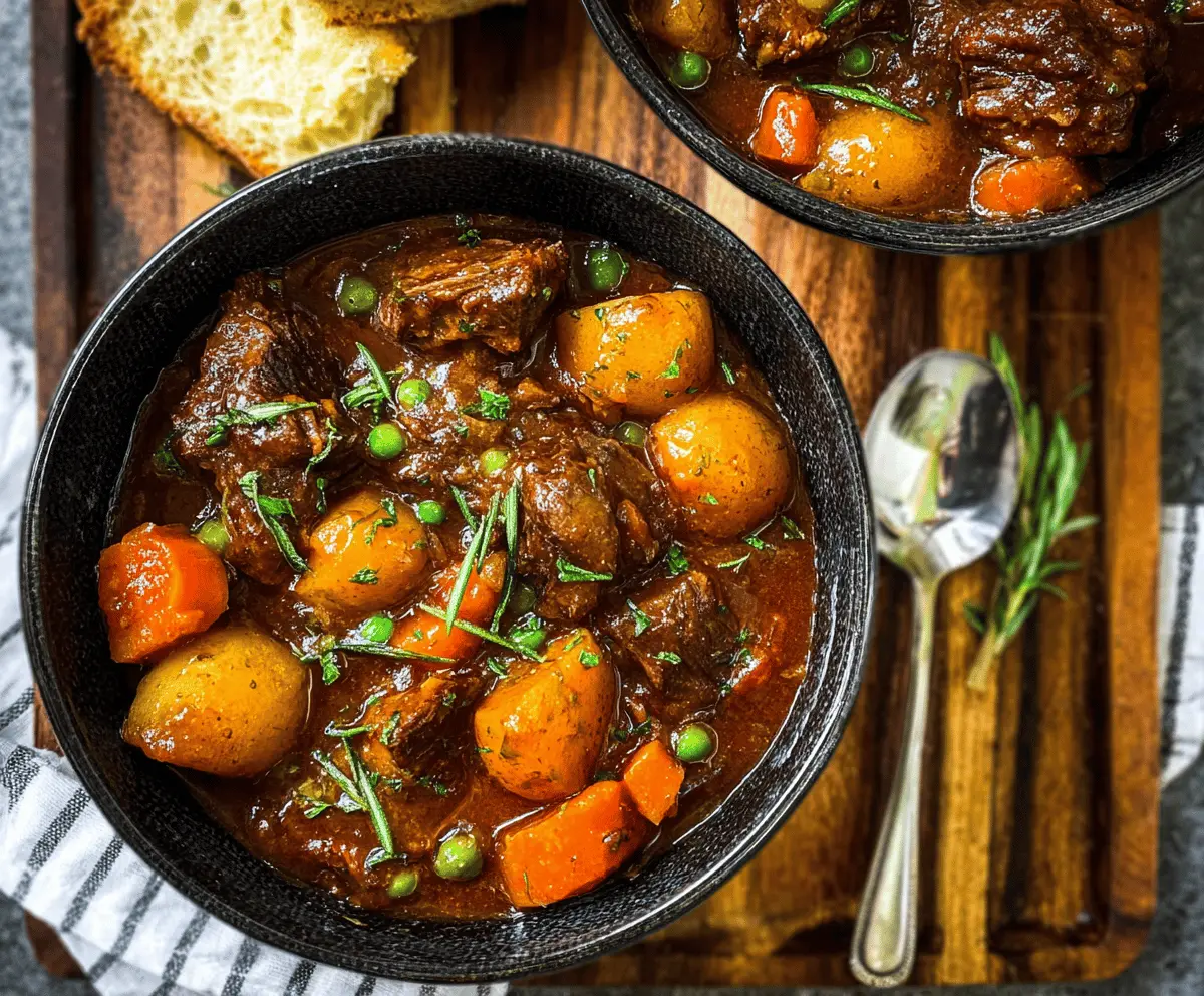 Creamy and hearty Instant Pot Beef Stew with tender beef chunks, vegetables, and rich broth, perfect for a comforting meal.