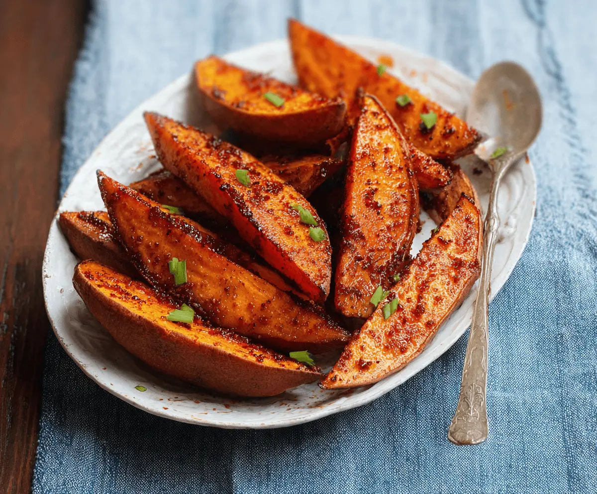 Delicious Maple Chili Sweet Potato Wedges served as a healthy snack or side dish.