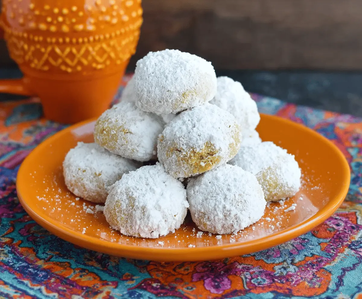 Delicious homemade pumpkin snowball cookies topped with powdered sugar, perfect for fall desserts and holiday treats