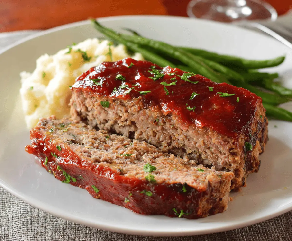Delicious homemade ranch meatloaf topped with fresh herbs and served on a plate, perfect for a hearty family dinner.