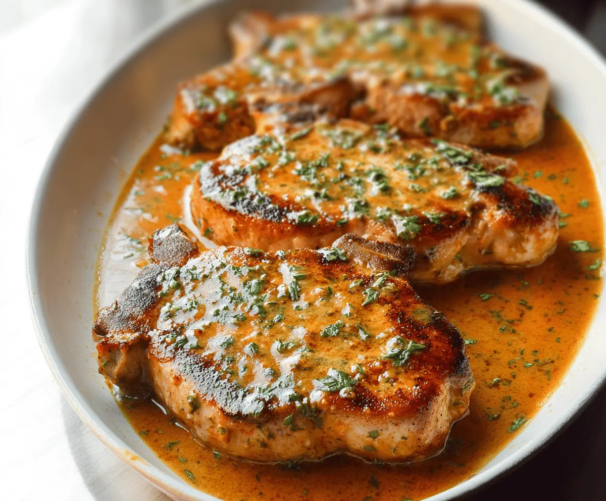 Juicy Ranch Pork Chops cooked to perfection served with fresh vegetables on a plate