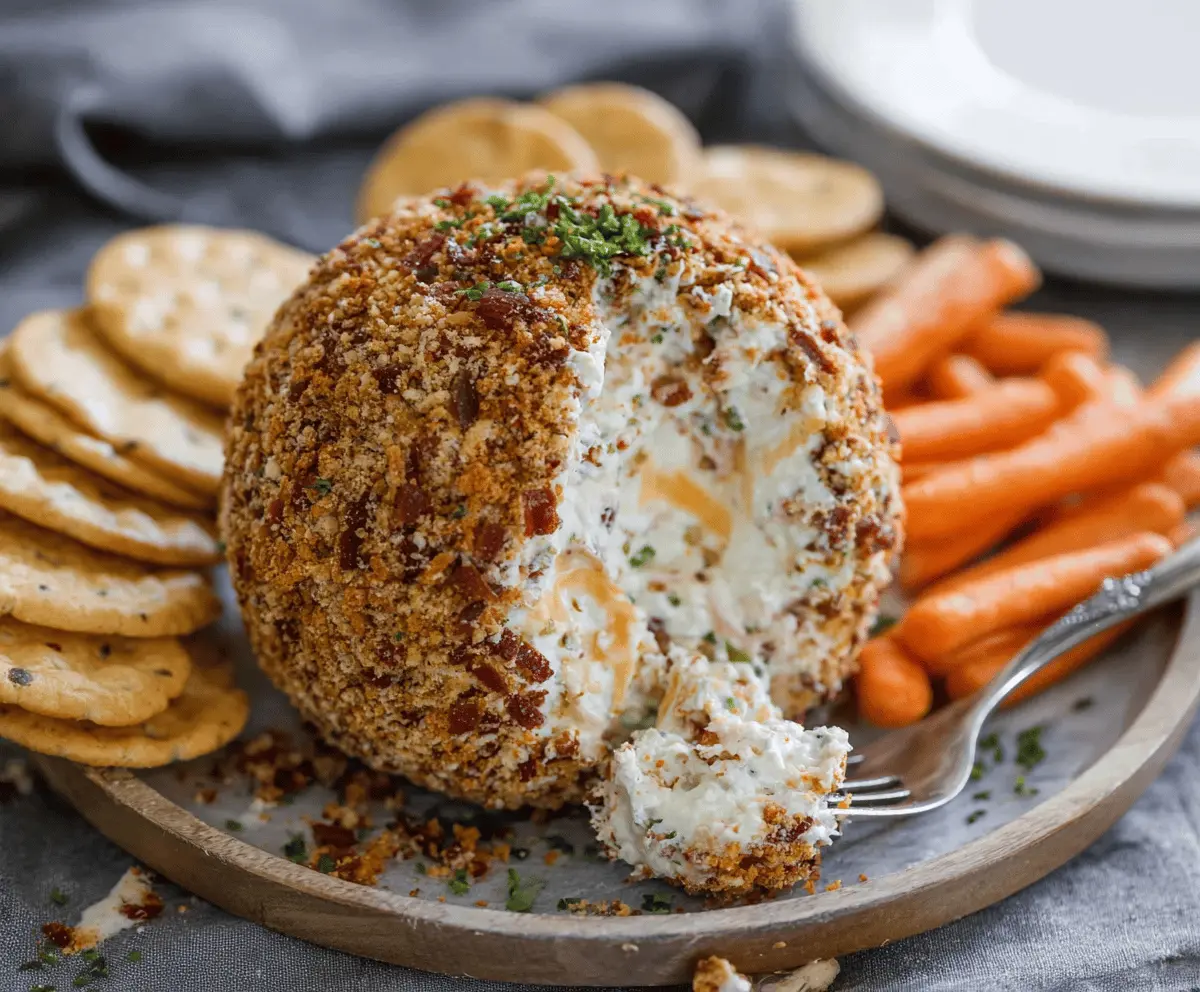 Creamy cheese ball appetizer garnished with herbs, perfect for parties and gatherings.