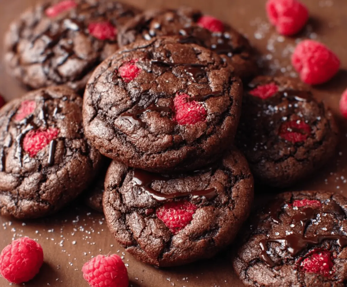 Delicious chocolate raspberry cookies fresh out of the oven, perfect for satisfying sweet cravings.