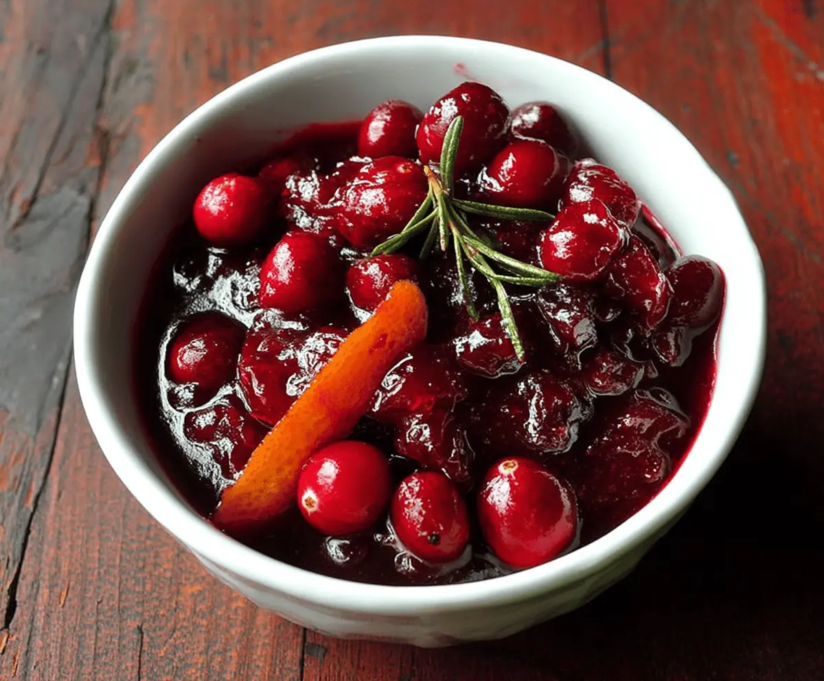 Delicious cranberry red wine sauce served in a glass bowl, perfect for holiday dinners.