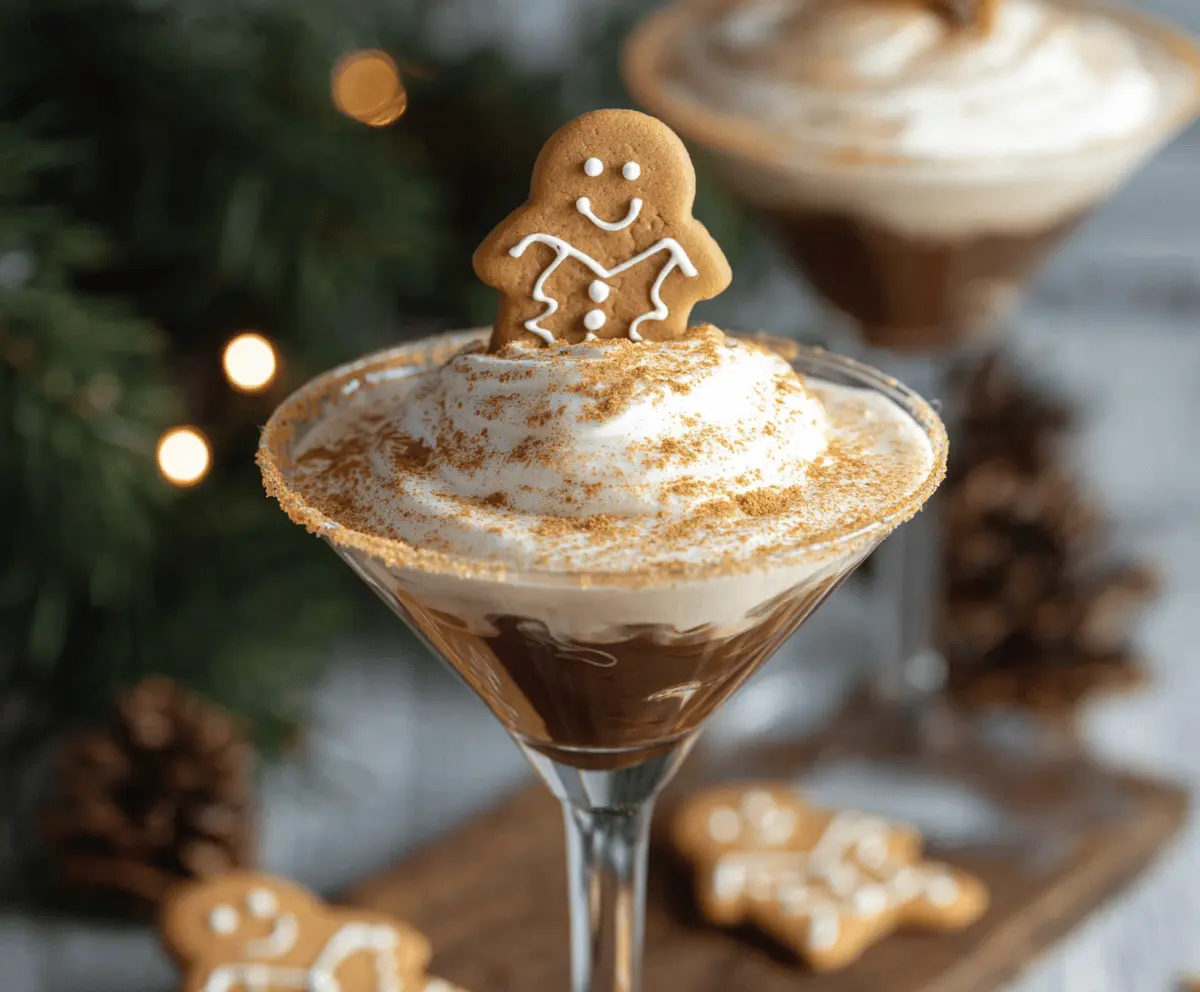 Delicious Gingerbread Cookie Martini with rich spices and a festive sugar rim.