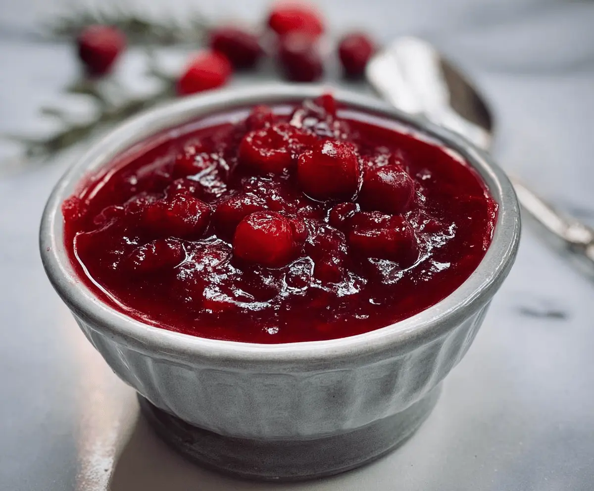 Joanna Gaines Cranberry Sauce served in a rustic bowl with fresh cranberries and sprigs of thyme