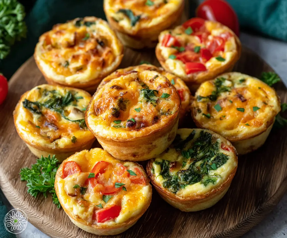 Delicious mini quiche bites with flaky crust and savory filling, perfect for breakfast or snacks.