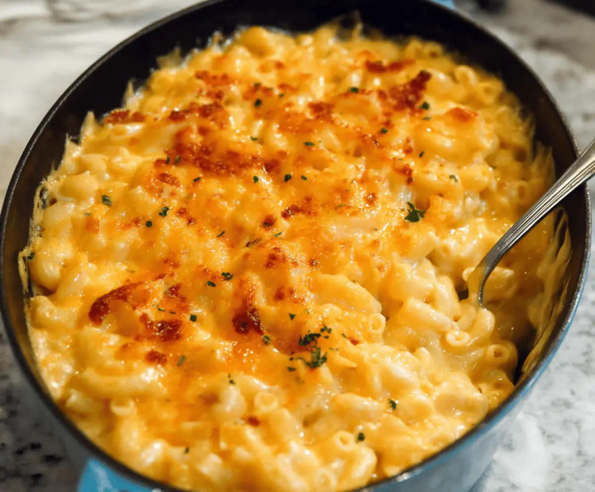 Delicious Paula Deen's creamy mac and cheese served in a bowl, perfect comfort food.