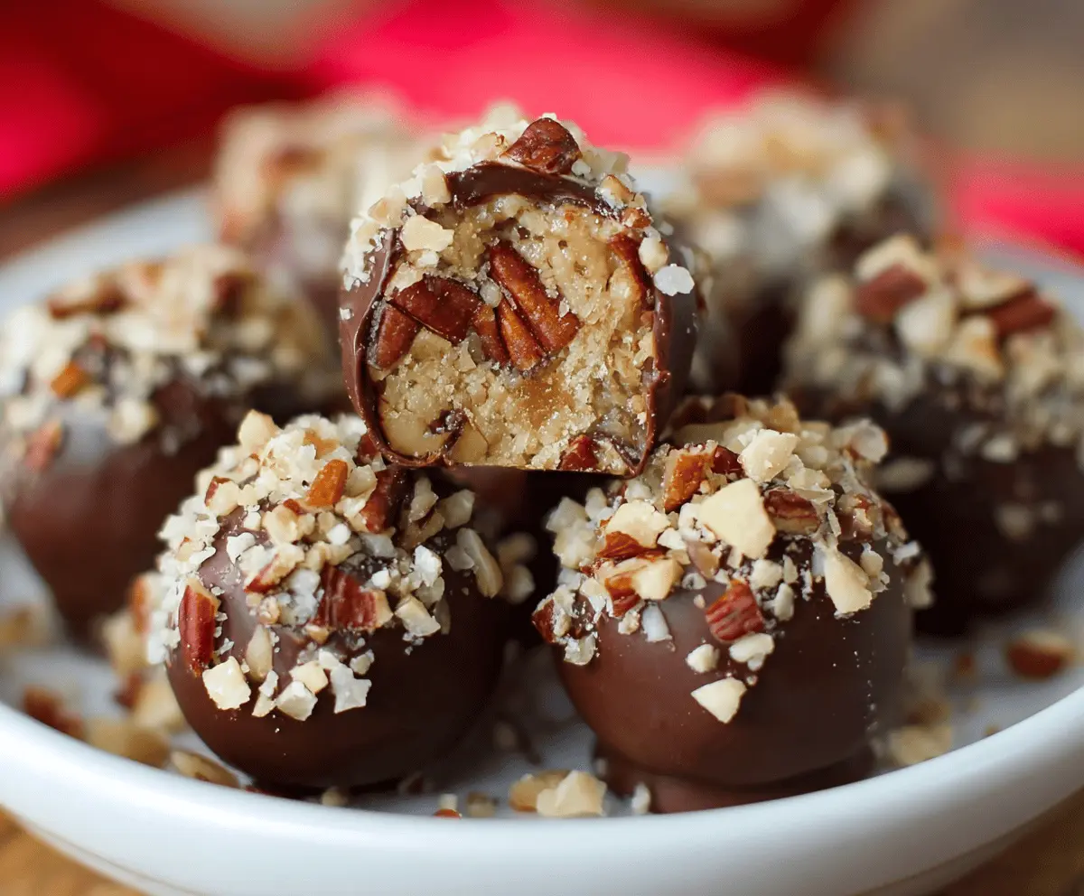 Delicious Pecan Pie Truffles with a rich chocolate and pecan topping, perfect for dessert or a sweet snack.