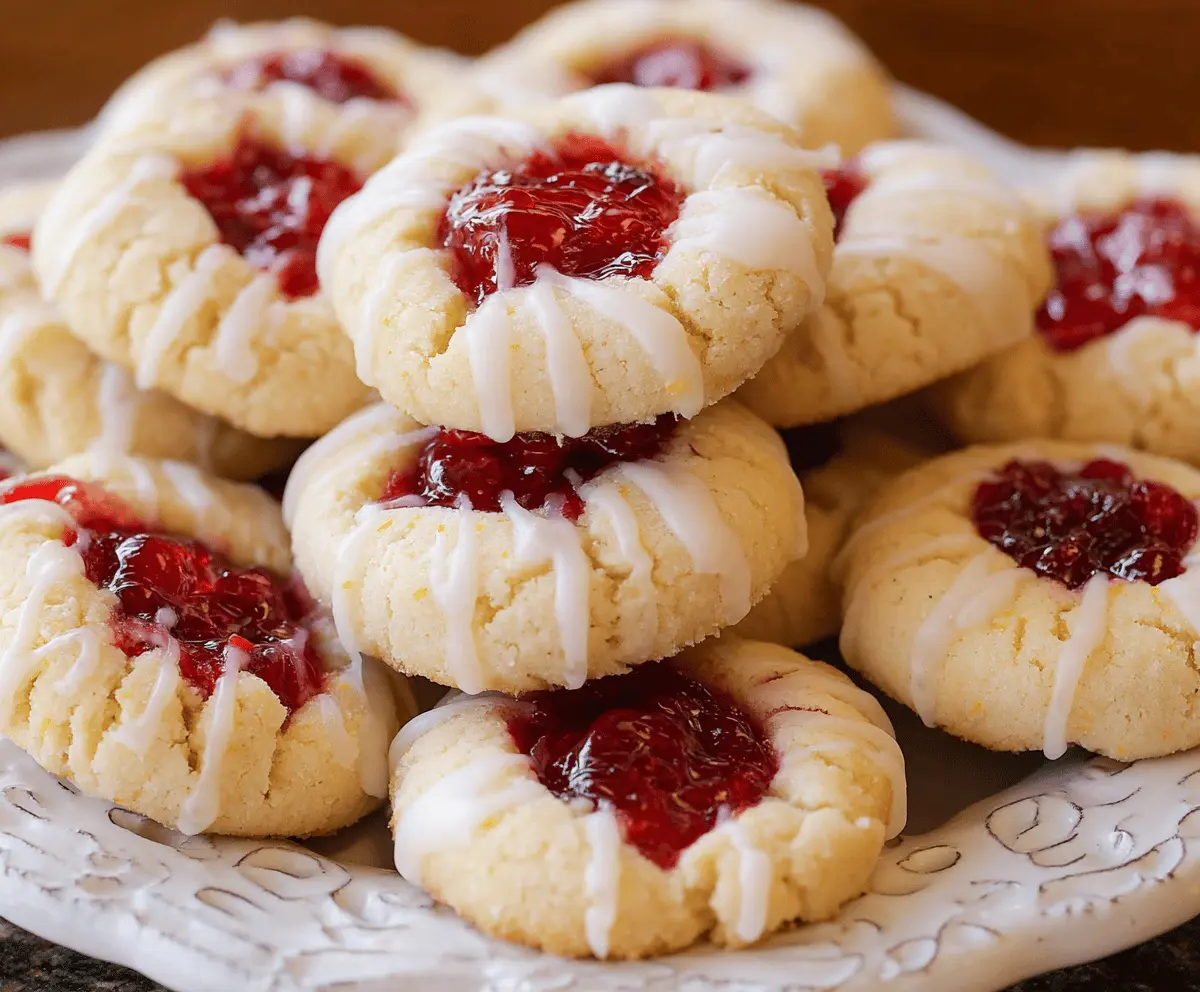 Delicious raspberry and lemon thumbprint cookies with vibrant berry filling and zesty citrus flavor.