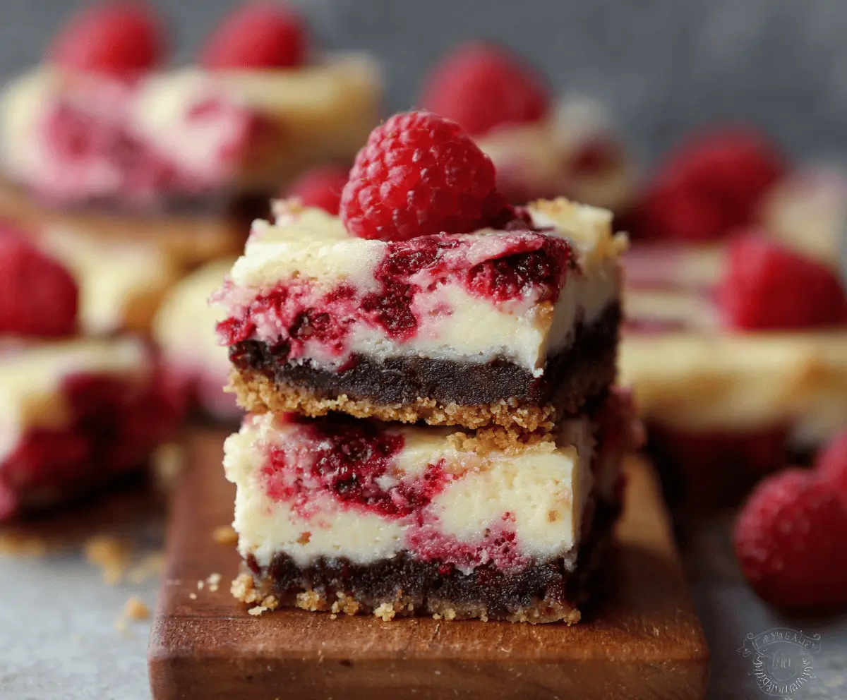 Delicious raspberry cheesecake bars with a creamy topping and fresh raspberries on top
