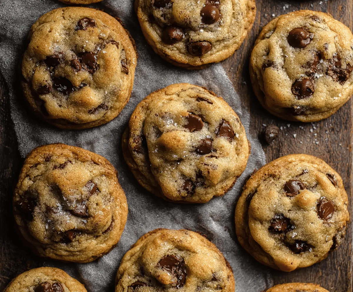 Delicious soft-batch chocolate chip cookies fresh from the oven with gooey chocolate chips.