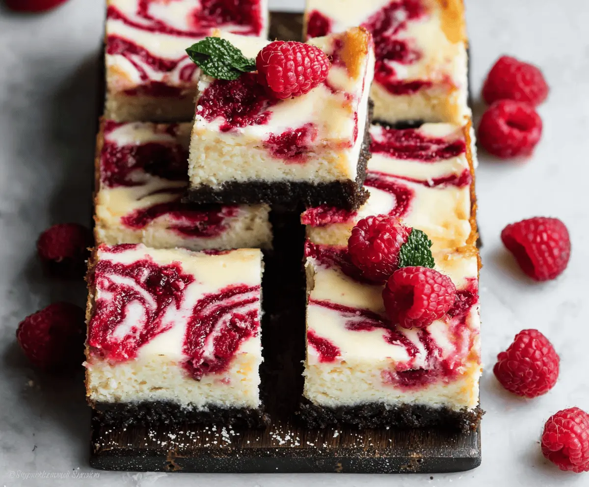 Delicious white chocolate raspberry cheesecake bars on a plate, perfect for dessert lovers.