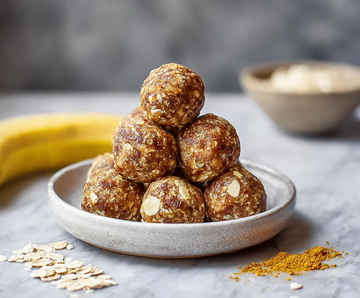 Healthy banana energy balls made with oats, nut butter, and honey for a nutritious snack.