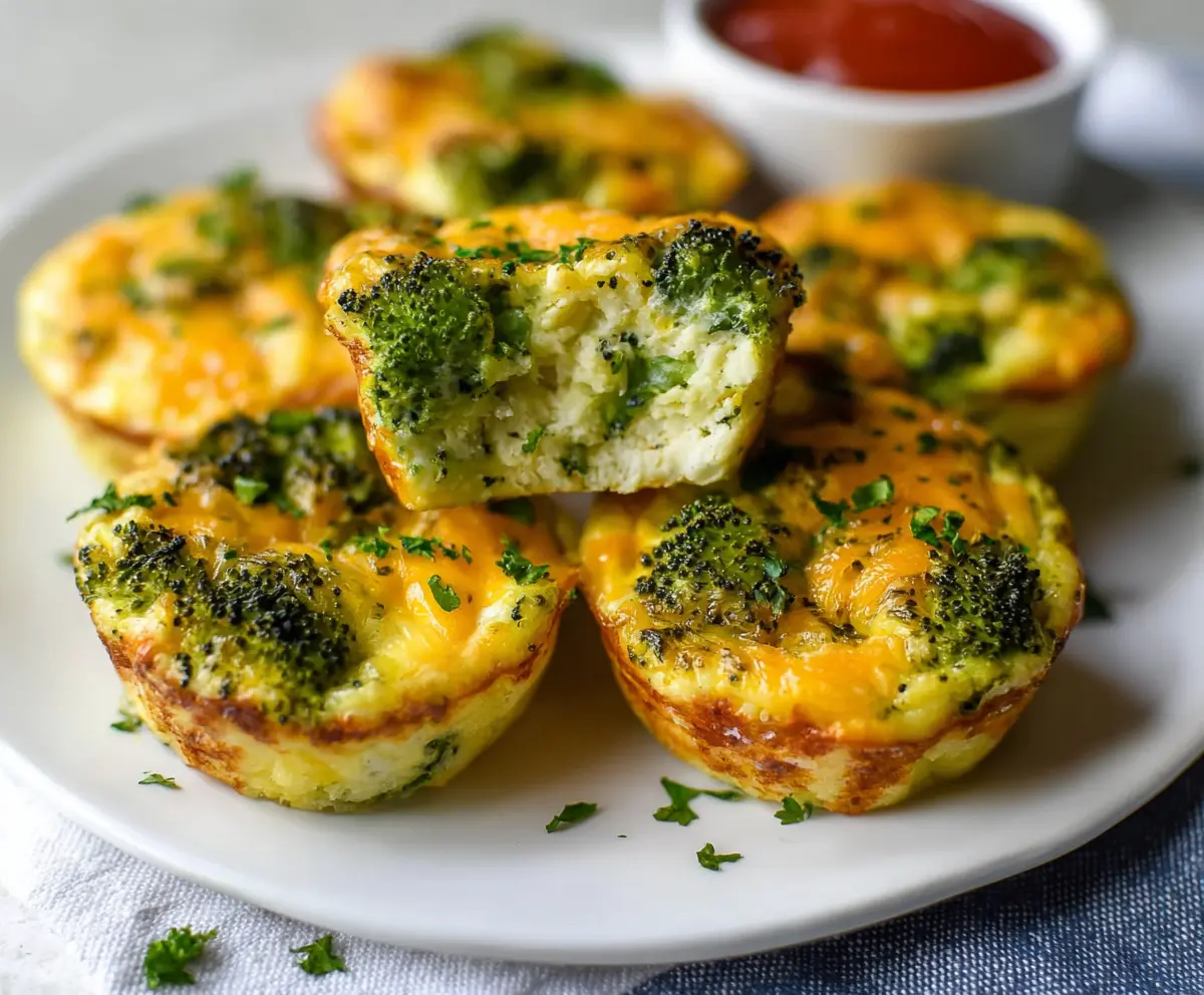 Delicious Cheddar Broccoli Egg Muffins served hot, perfect for breakfast or brunch.